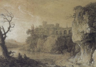 Landschaft mit einem Fluss und befestigtem Dorf von Simon Mathurin Lantara